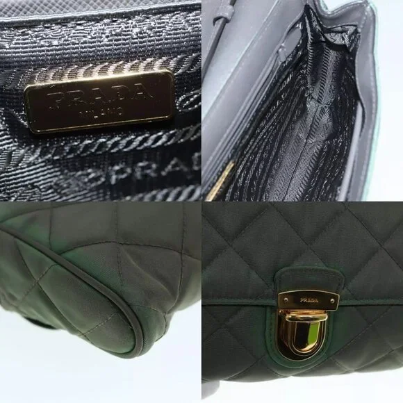 PRADA Chain Quilted Shoulder Bag Nylon Khaki Gold Auth 90227 - Picture 15 of 15